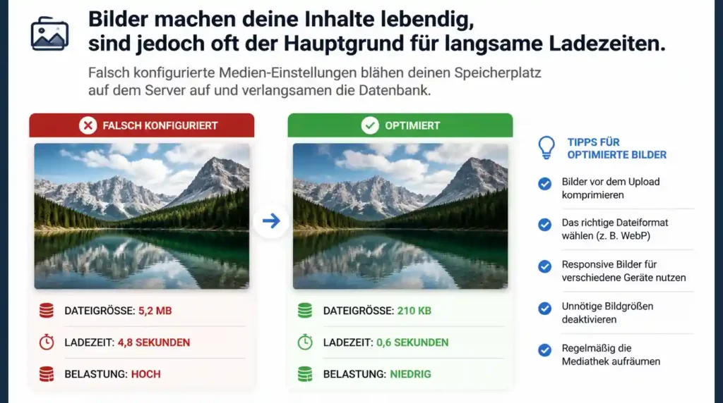 WordPress Einstellungen K, Medien, Bilder & Upload-Struktur